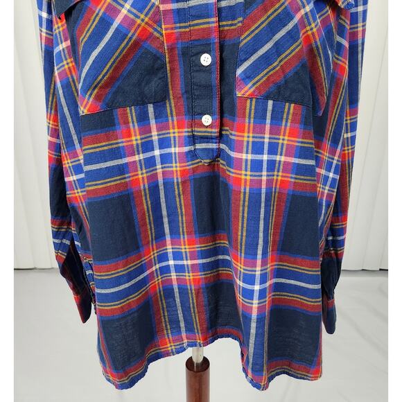 Old Navy Classic Boyfriend Henley Popover Top Shirt in Navy Tartan Size Large - Picture 7 of 10